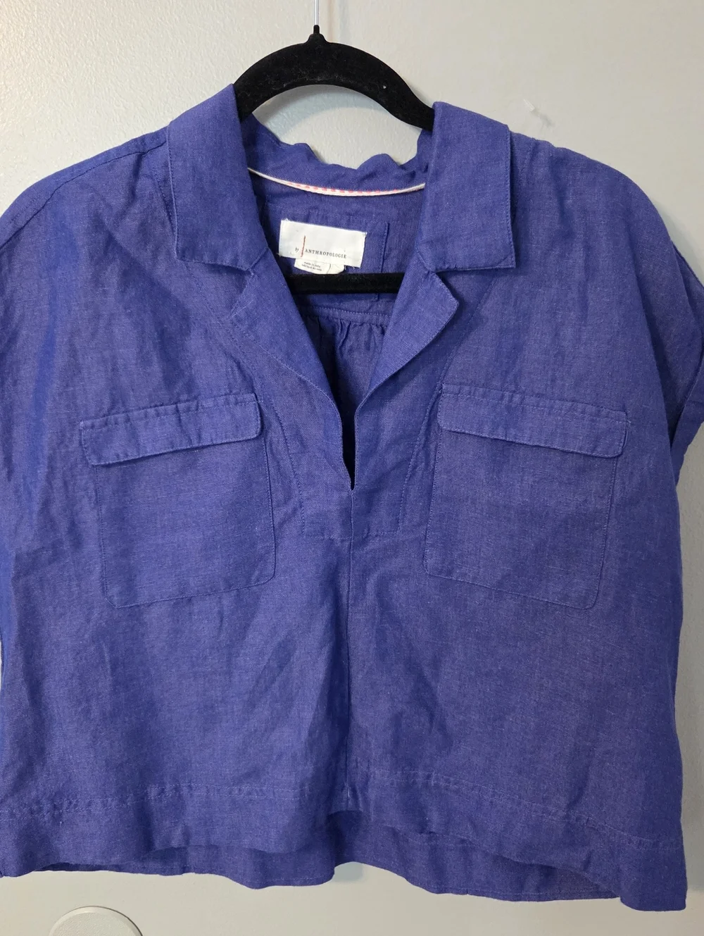 Anthropologie Womens Blue Linen Blend Oversized Boxy Boho Crop Top Sz M - Picture 5 of 12
